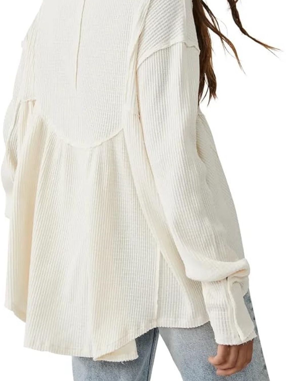 We The Free Oh My Babydoll Thermal Waffle Knit Peplum Hem Shirt Boho Casual - Picture 3 of 12